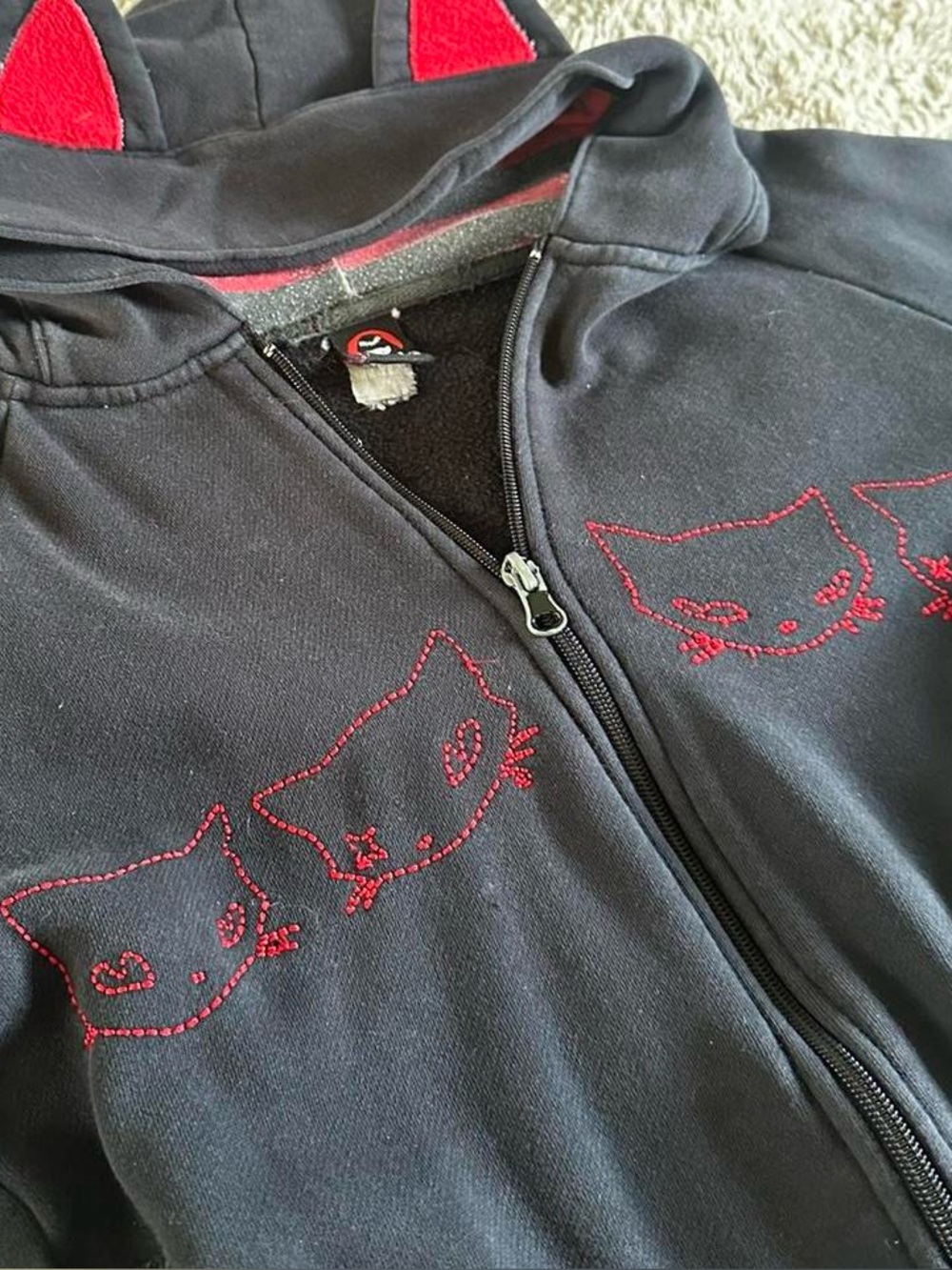 Vintage Emily the Strange cat embroidered hoodie
